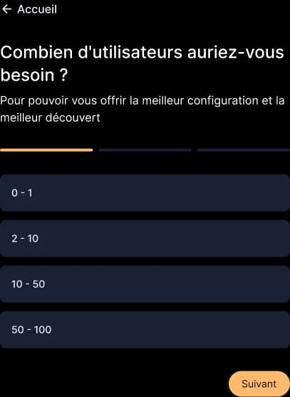 Interface de création de compte en 3 étapes